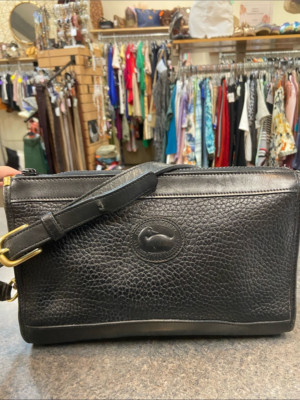 Dooney & Bourke Vintage Black Pebbled Leather Messenger Crossbody
